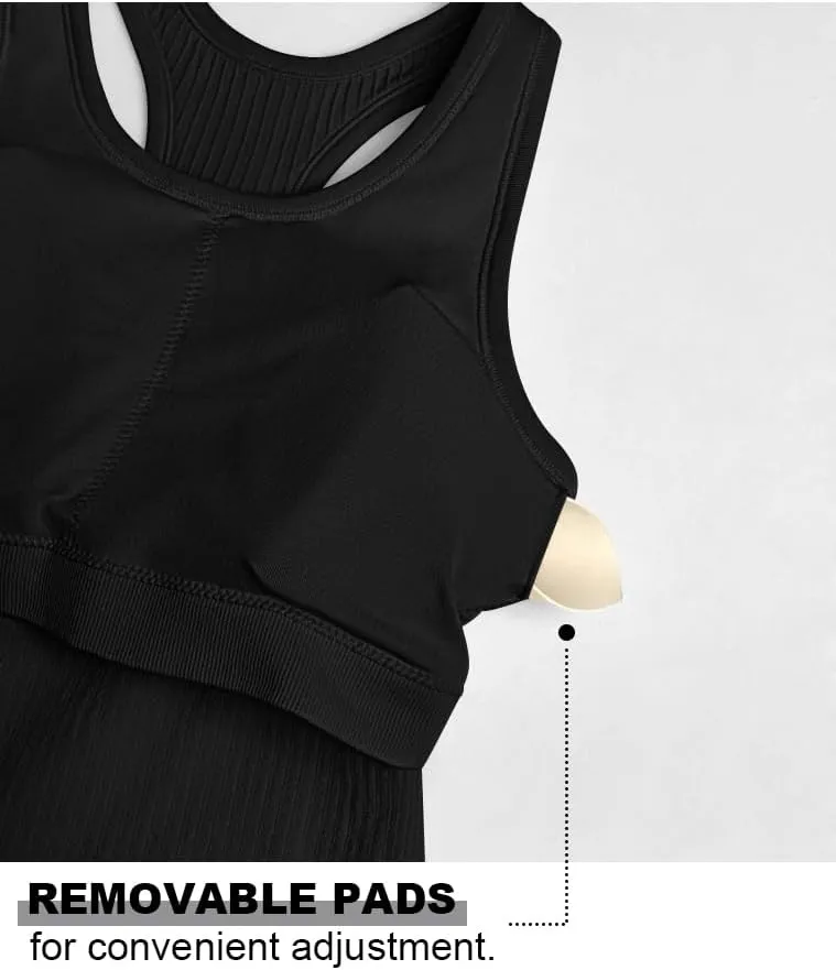 OQQ Womens Tank Tops with Medium Support Removeable Bra Crew Neck Stretch Casusal Crop Camis