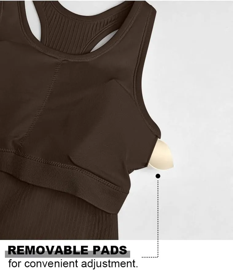 OQQ Womens Tank Tops with Medium Support Removeable Bra Crew Neck Stretch Casusal Crop Camis