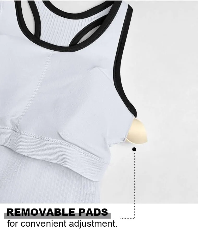 OQQ Womens Tank Tops with Medium Support Removeable Bra Crew Neck Stretch Casusal Crop Camis