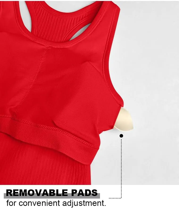 OQQ Womens Tank Tops with Medium Support Removeable Bra Crew Neck Stretch Casusal Crop Camis