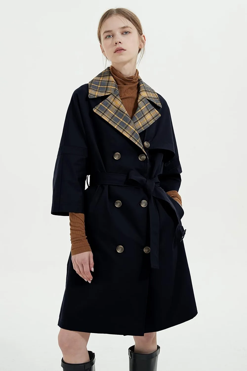 Orolay Women's Double Breasted Trench Coat Classic Jacket Belted Lapel Coat