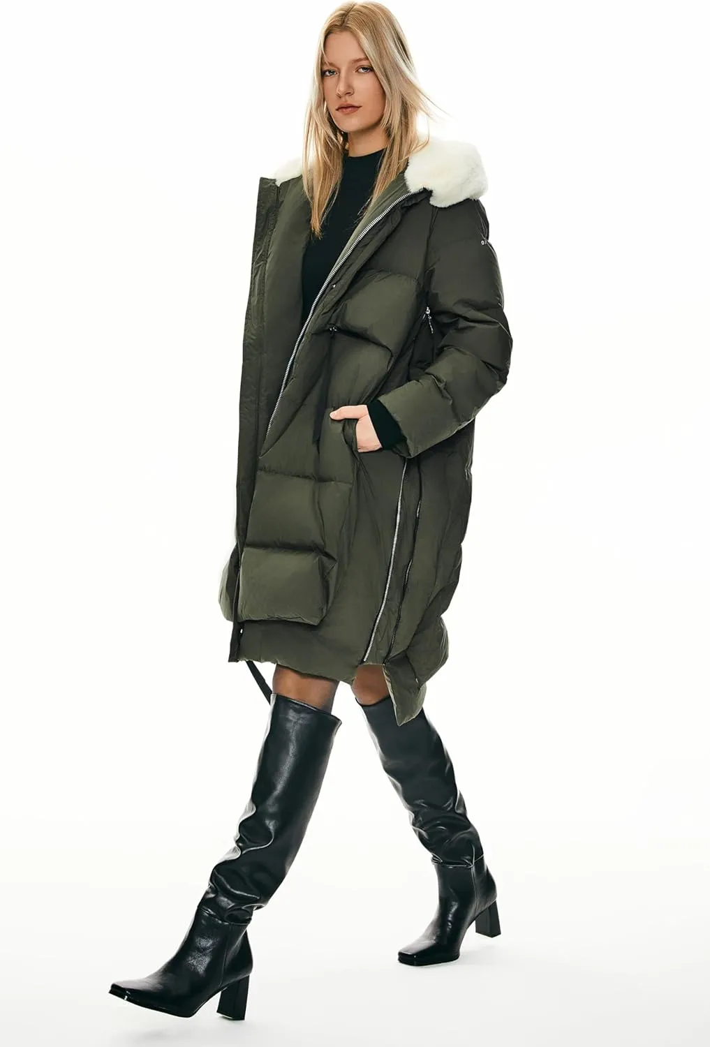 Orolay Women's Long Down Jacket Winter Puffer Jacket Warm Faux-Fur Collar Coat
