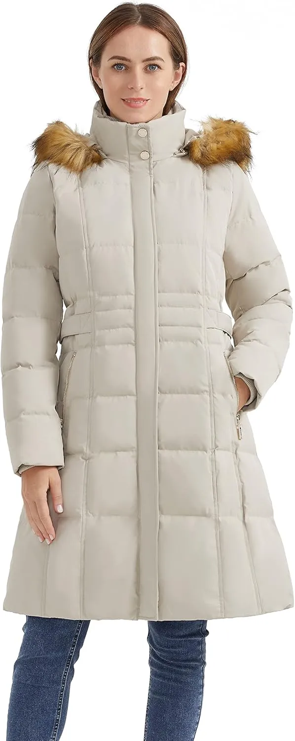 Orolay Women's Puffer Down Coat Winter Warm Jacket with Faux Fur Trim Hood