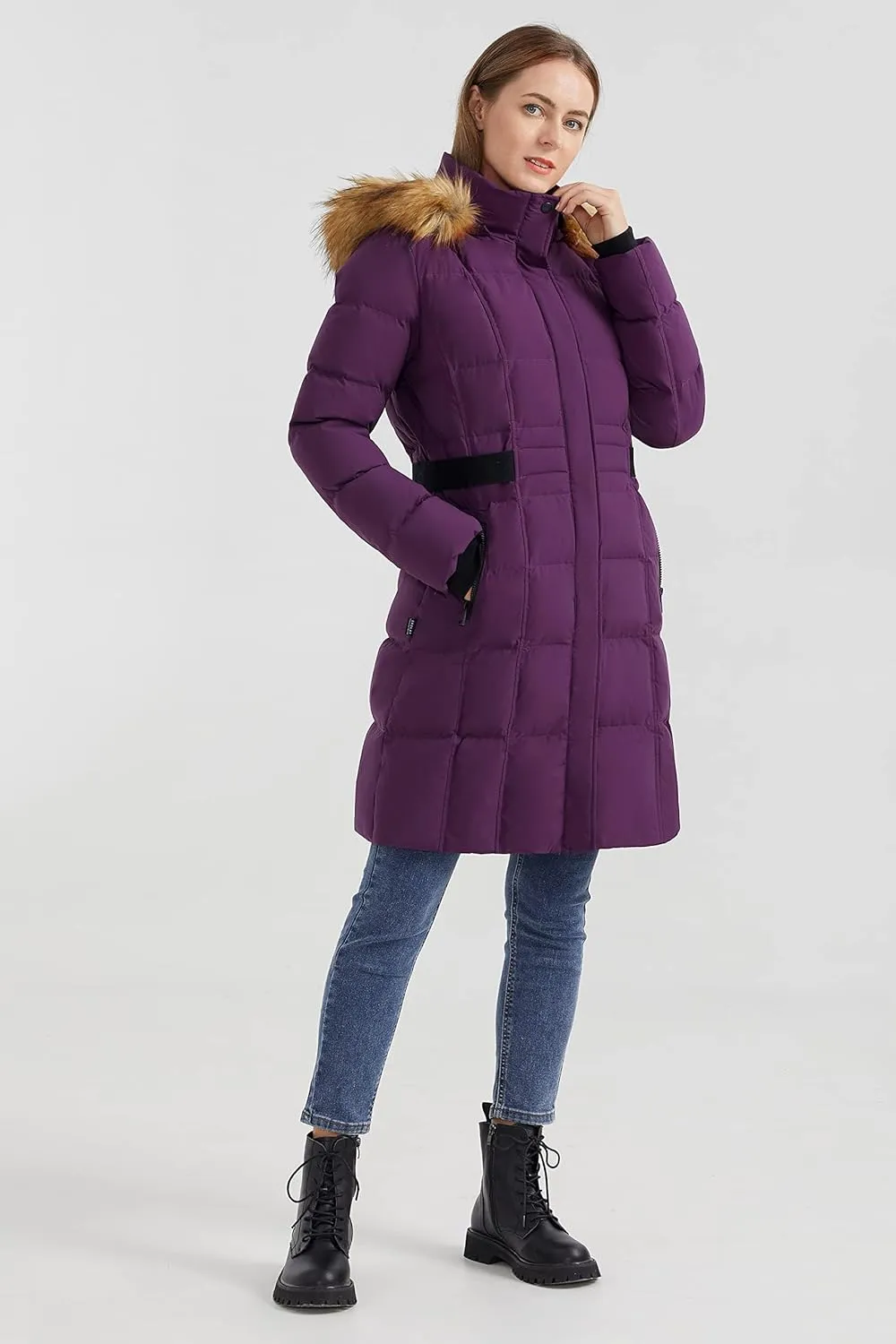 Orolay Women's Puffer Down Coat Winter Warm Jacket with Faux Fur Trim Hood