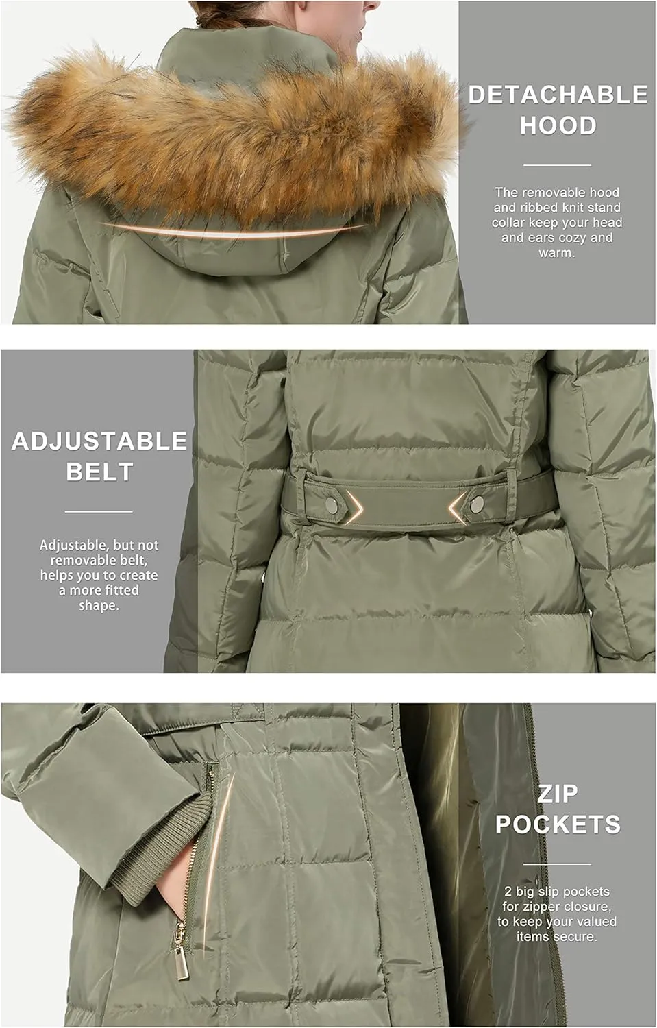 Orolay Women's Puffer Down Coat Winter Warm Jacket with Faux Fur Trim Hood