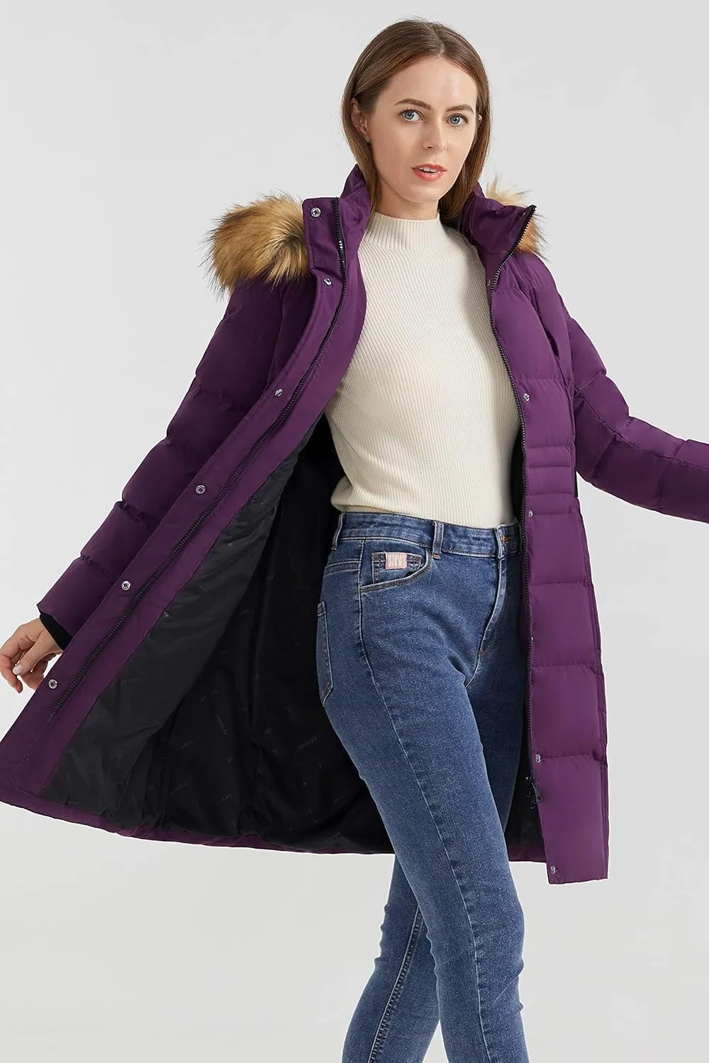 Orolay Women's Puffer Down Coat Winter Warm Jacket with Faux Fur Trim Hood