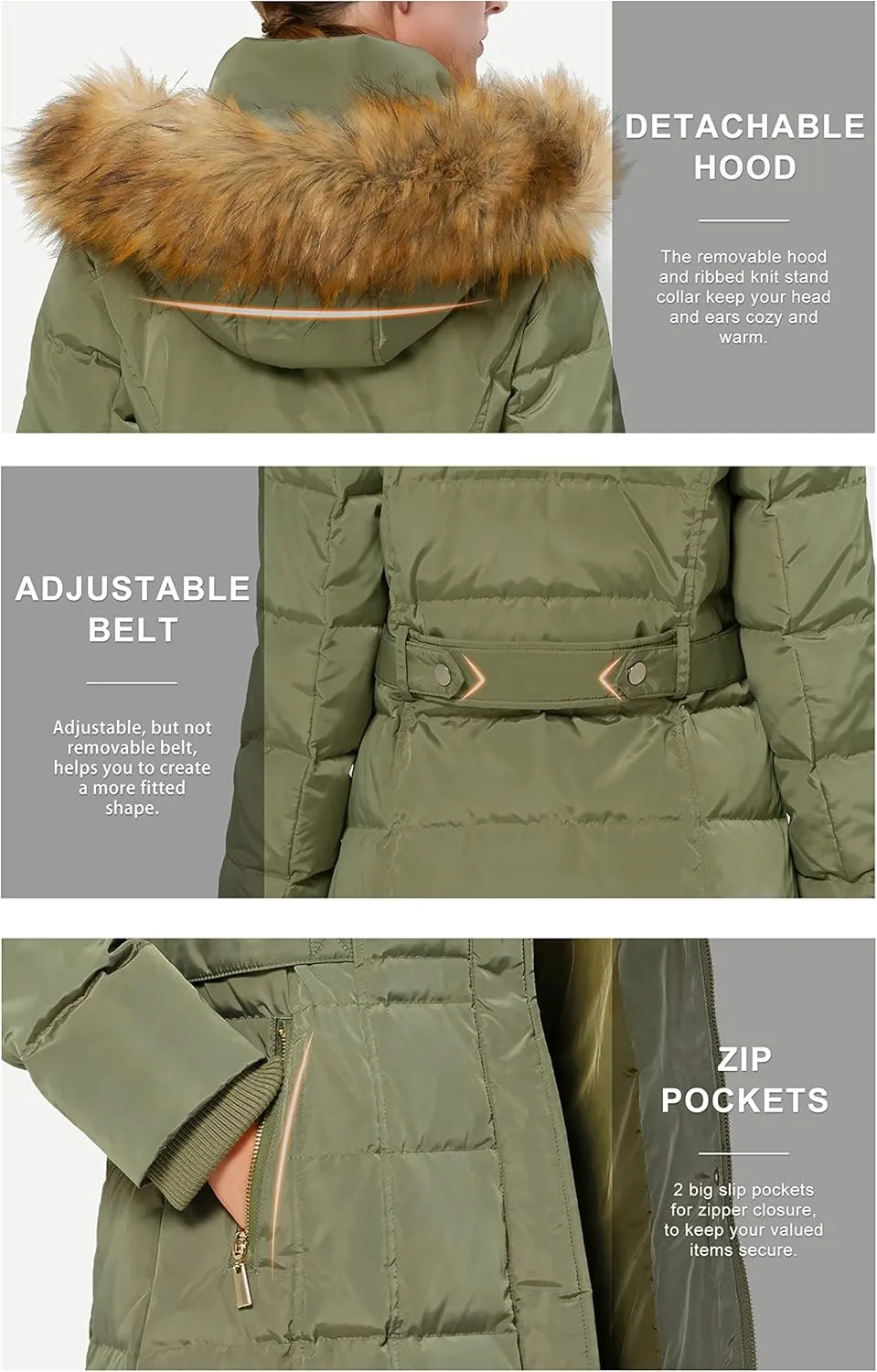 Orolay Women's Puffer Down Coat Winter Warm Jacket with Faux Fur Trim Hood