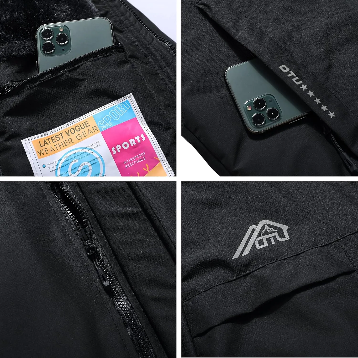 OTU Men's Waterproof Ski Jacket Snowboarding Windbreaker Warm Winter Hooded Mountain Snow Coat