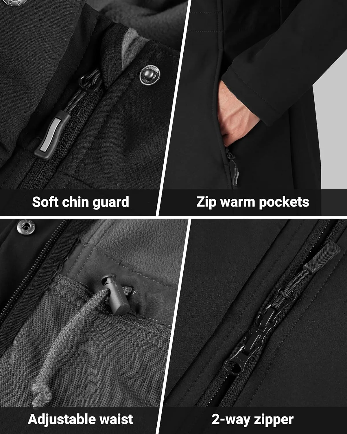 Outdoor Ventures Women's Lightweight Waterproof Fleece Lined Hooded Softshell Rain Jacket, Warm Windbreaker Long Coat