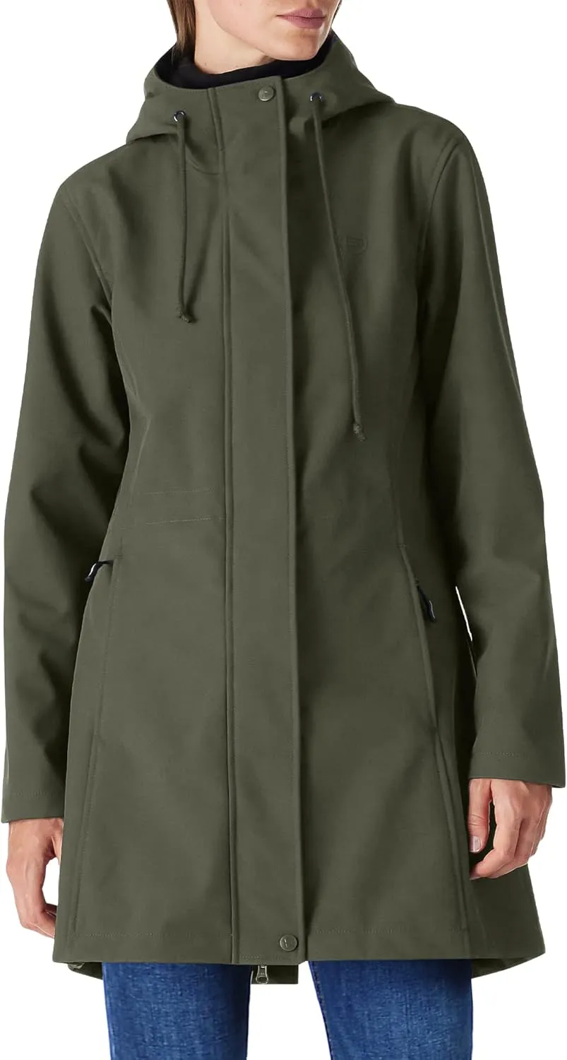 Outdoor Ventures Women's Lightweight Waterproof Fleece Lined Hooded Softshell Rain Jacket, Warm Windbreaker Long Coat