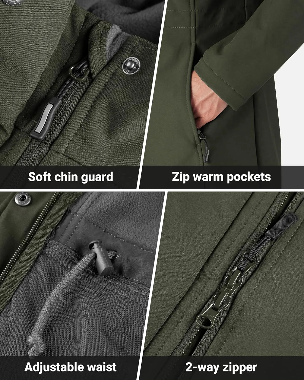 Outdoor Ventures Women's Lightweight Waterproof Fleece Lined Hooded Softshell Rain Jacket, Warm Windbreaker Long Coat