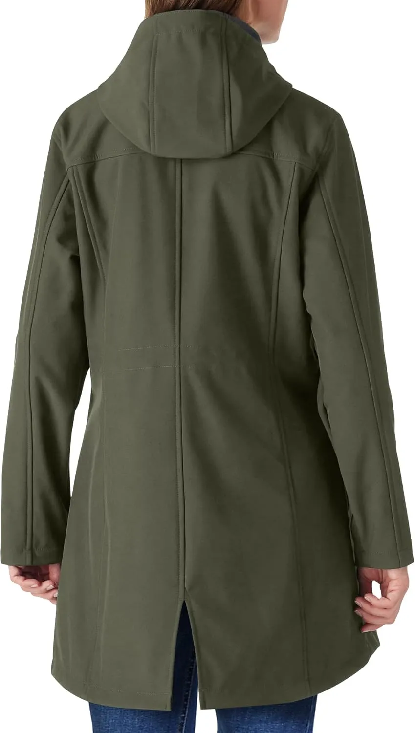 Outdoor Ventures Women's Lightweight Waterproof Fleece Lined Hooded Softshell Rain Jacket, Warm Windbreaker Long Coat