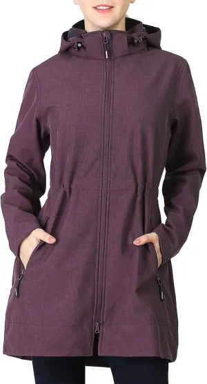 Outdoor Ventures Women's Softshell Jacket with Removable Hood Fleece Lined Windbreaker Insulated Long Warm Rain Jacket