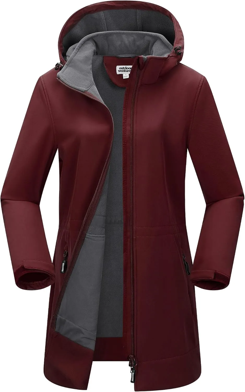 Outdoor Ventures Women's Softshell Jacket with Removable Hood Fleece Lined Windbreaker Insulated Long Warm Rain Jacket