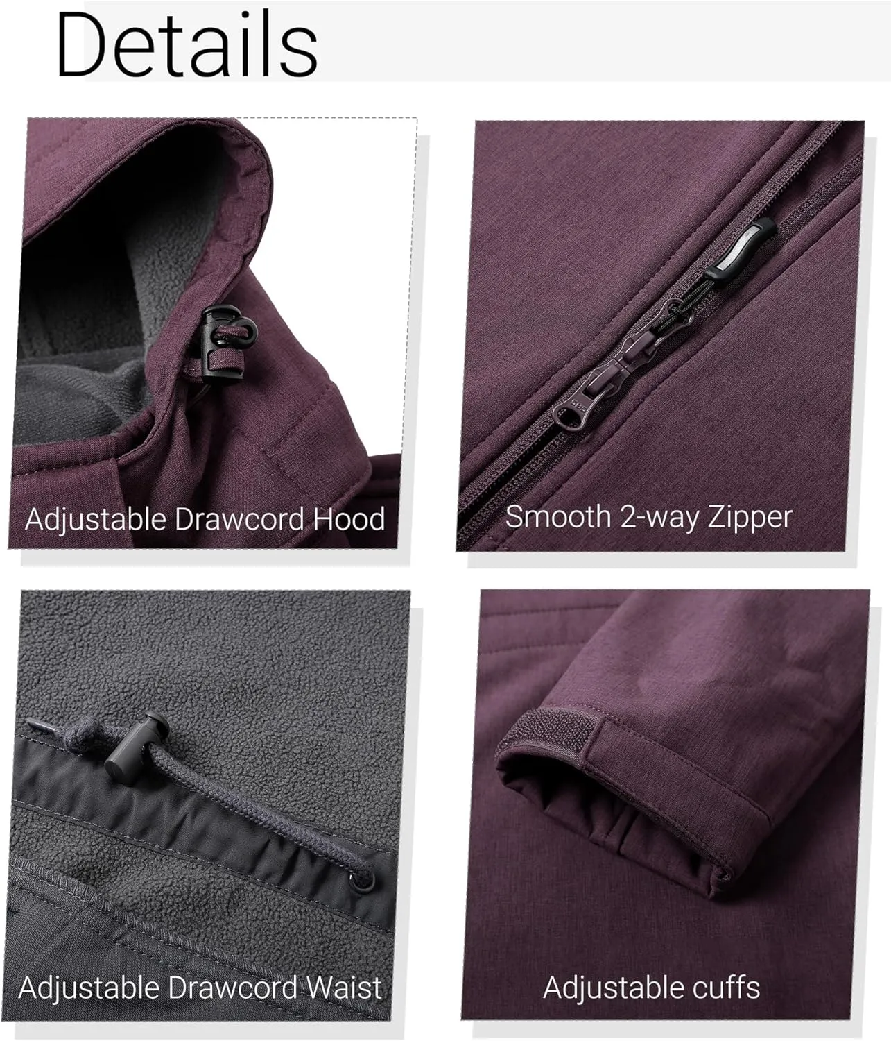 Outdoor Ventures Women's Softshell Jacket with Removable Hood Fleece Lined Windbreaker Insulated Long Warm Rain Jacket