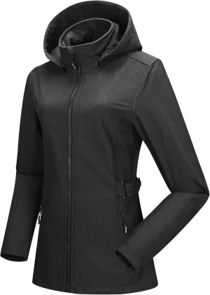 Outdoor Ventures Women's Softshell Jacket with Removable Hood, Insulated Windbreaker Waterproof Warm Fleece Lined Coat