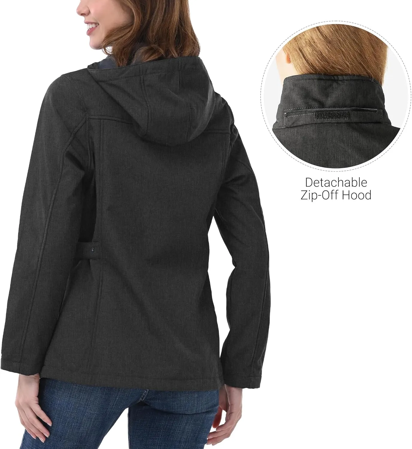 Outdoor Ventures Women's Softshell Jacket with Removable Hood, Insulated Windbreaker Waterproof Warm Fleece Lined Coat