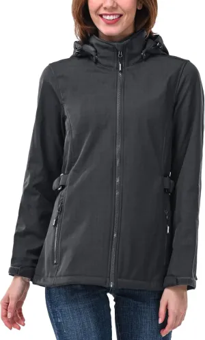 Outdoor Ventures Women's Softshell Jacket with Removable Hood, Insulated Windbreaker Waterproof Warm Fleece Lined Coat