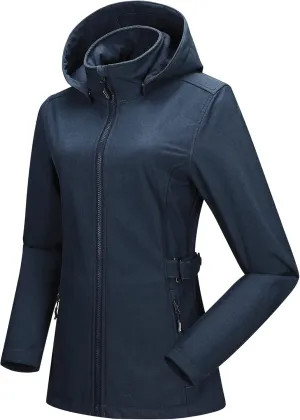 Outdoor Ventures Women's Softshell Jacket with Removable Hood, Insulated Windbreaker Waterproof Warm Fleece Lined Coat
