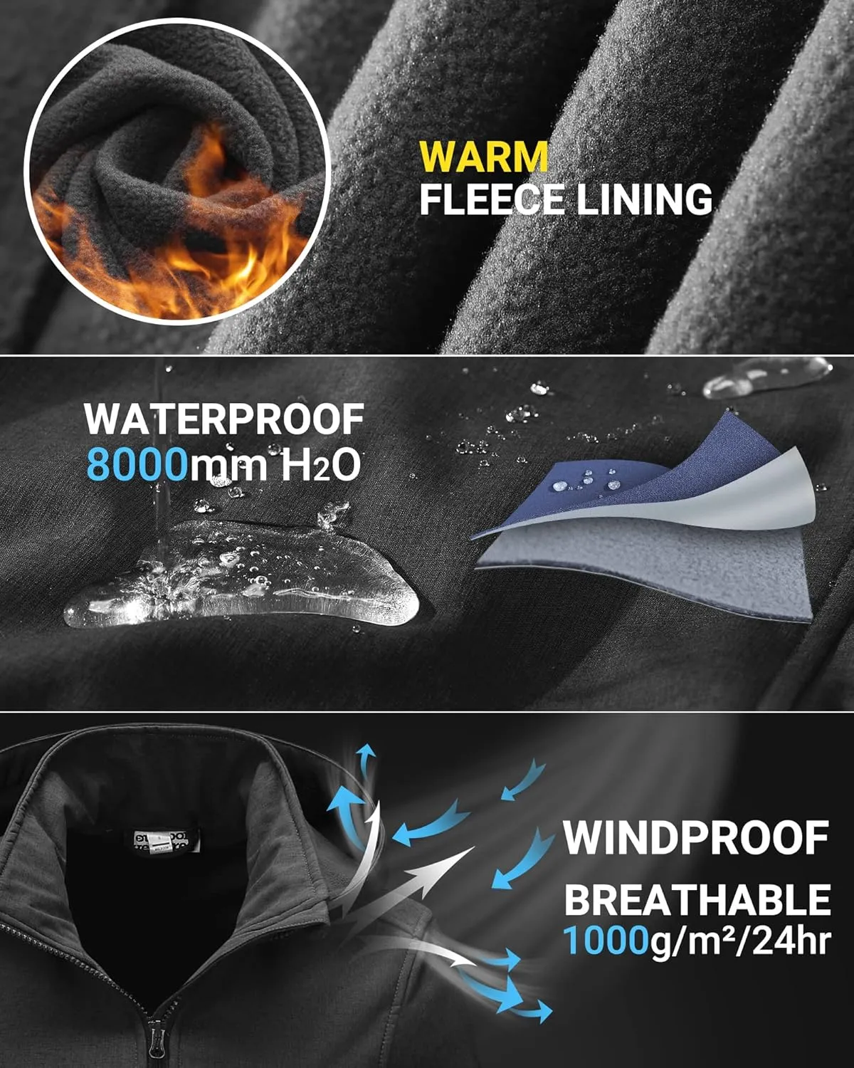 Outdoor Ventures Women's Softshell Jacket with Removable Hood, Insulated Windbreaker Waterproof Warm Fleece Lined Coat