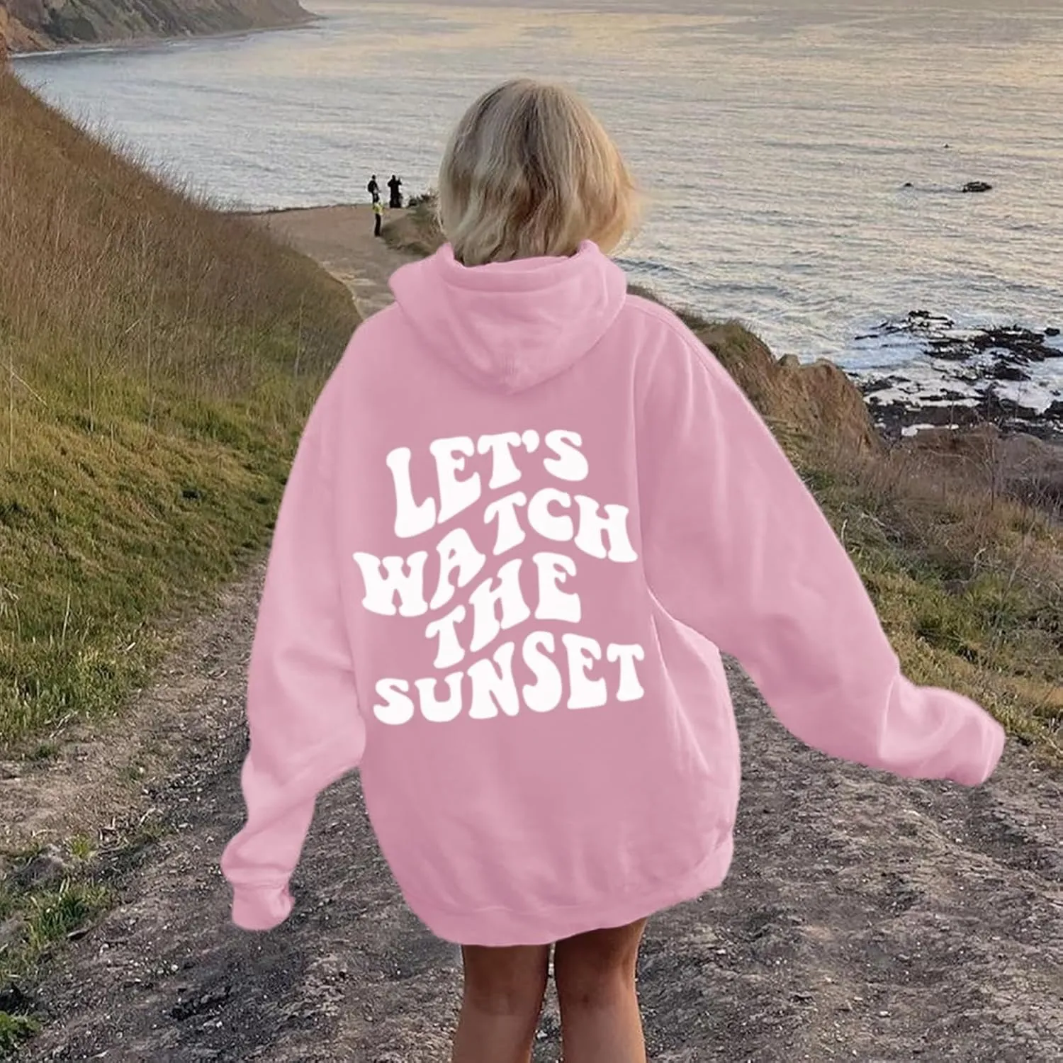 Oversized Cute Aesthetic Graphic Hoodies Sunset Letter Print Preppy Sweatshirt for Women Teen Girls Trendy Pullover