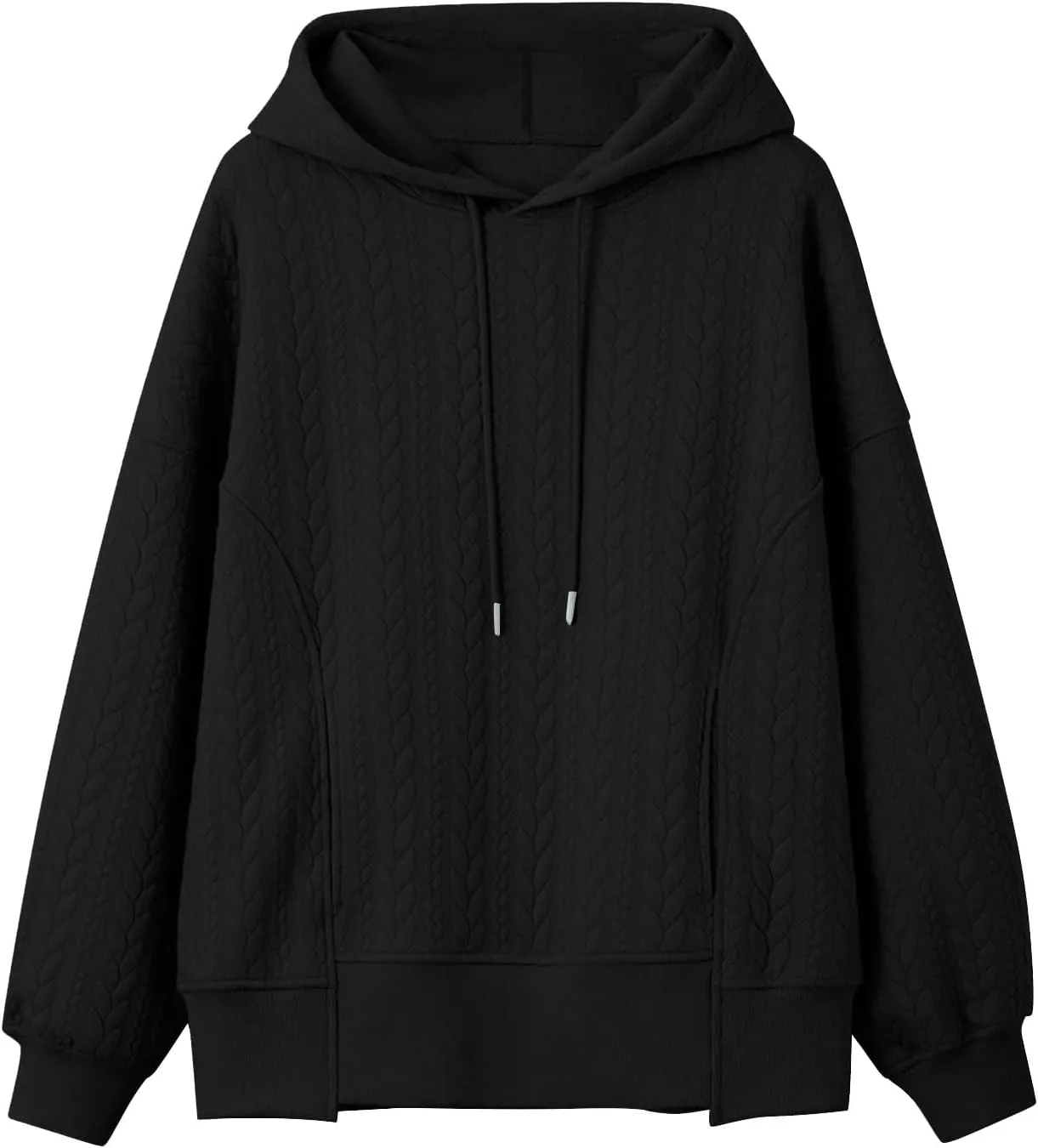 Oversized Hoodies for Women Trendy Jacquard Knit Sweater Drawstring Casual Long Sleeve Hooded Sweatshirt with Pocket