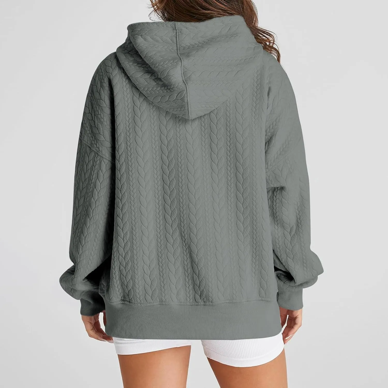 Oversized Hoodies for Women Trendy Jacquard Knit Sweater Drawstring Casual Long Sleeve Hooded Sweatshirt with Pocket