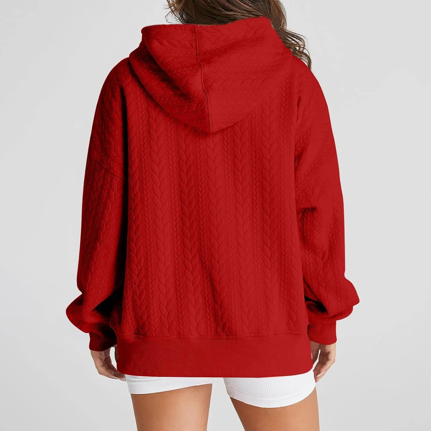 Oversized Hoodies for Women Trendy Jacquard Knit Sweater Drawstring Casual Long Sleeve Hooded Sweatshirt with Pocket