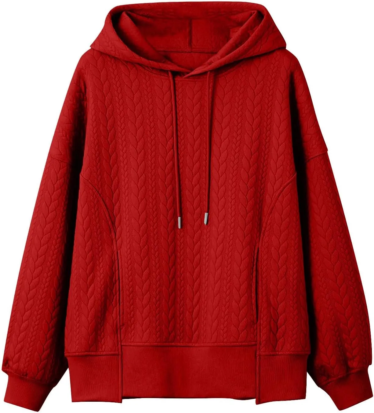 Oversized Hoodies for Women Trendy Jacquard Knit Sweater Drawstring Casual Long Sleeve Hooded Sweatshirt with Pocket