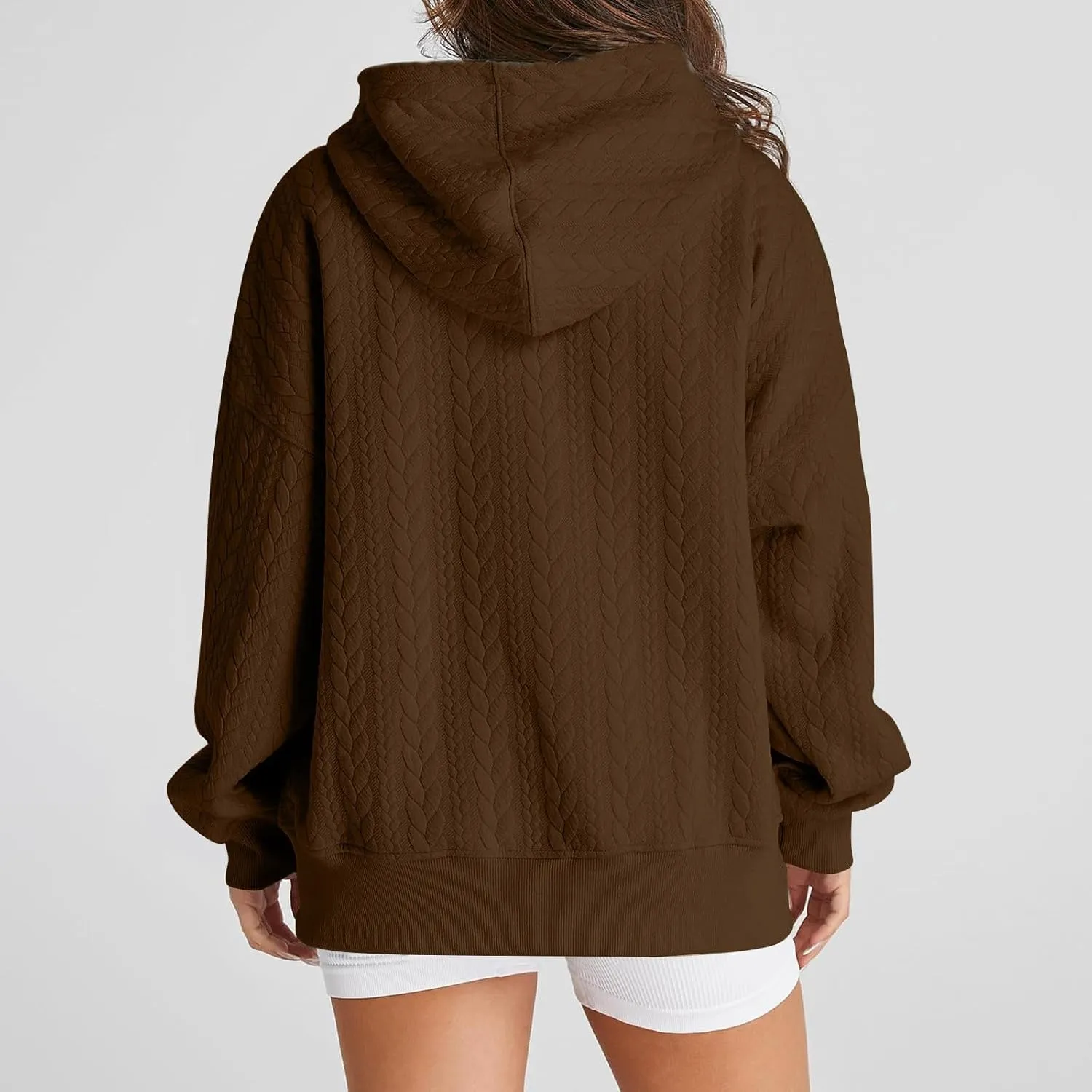 Oversized Hoodies for Women Trendy Jacquard Knit Sweater Drawstring Casual Long Sleeve Hooded Sweatshirt with Pocket