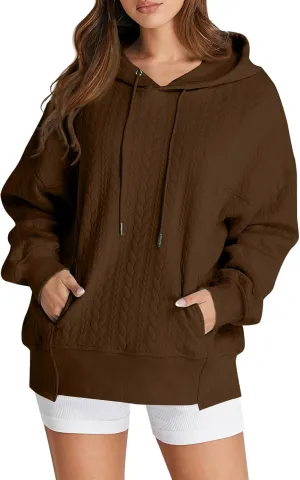 Oversized Hoodies for Women Trendy Jacquard Knit Sweater Drawstring Casual Long Sleeve Hooded Sweatshirt with Pocket