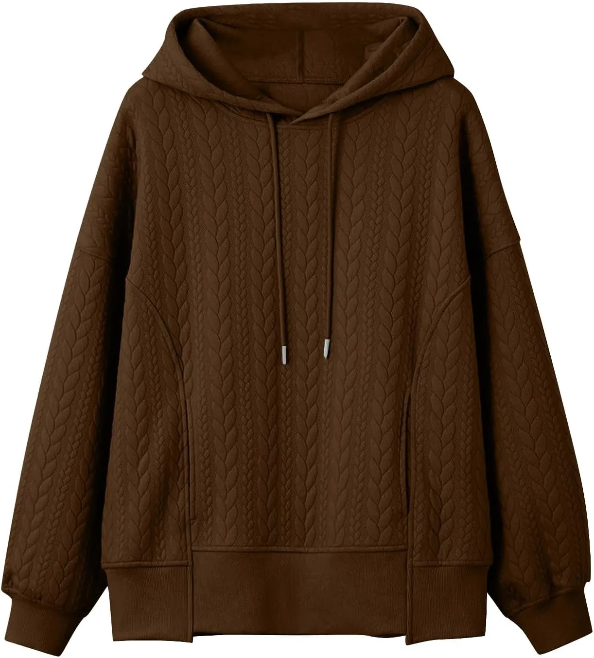 Oversized Hoodies for Women Trendy Jacquard Knit Sweater Drawstring Casual Long Sleeve Hooded Sweatshirt with Pocket