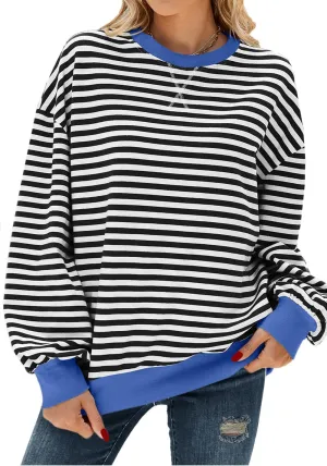 Oversized Sweatshirt for Women Crewneck Long Sleeve Striped Sweater Womens Fall Fashion 2024 Pullover Sweater Trendy Clothes Hoodies Preppy Top Y2K Clothes Black White