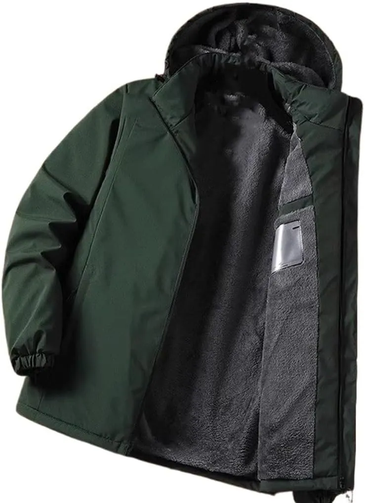Padded Thickened Warm Coat Rushing Jacket Men's Winter Hooded Cotton Jacket(Army Green,XL)