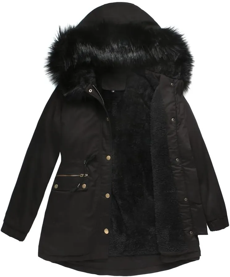 Parka Women's Padded Cotton Coat with Hair Collar Hooded Warm Jacket Loose Cotton Clothes