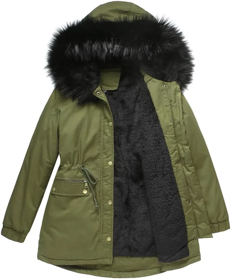 Parka Women's Padded Cotton Coat with Hair Collar Hooded Warm Jacket Loose Cotton Clothes