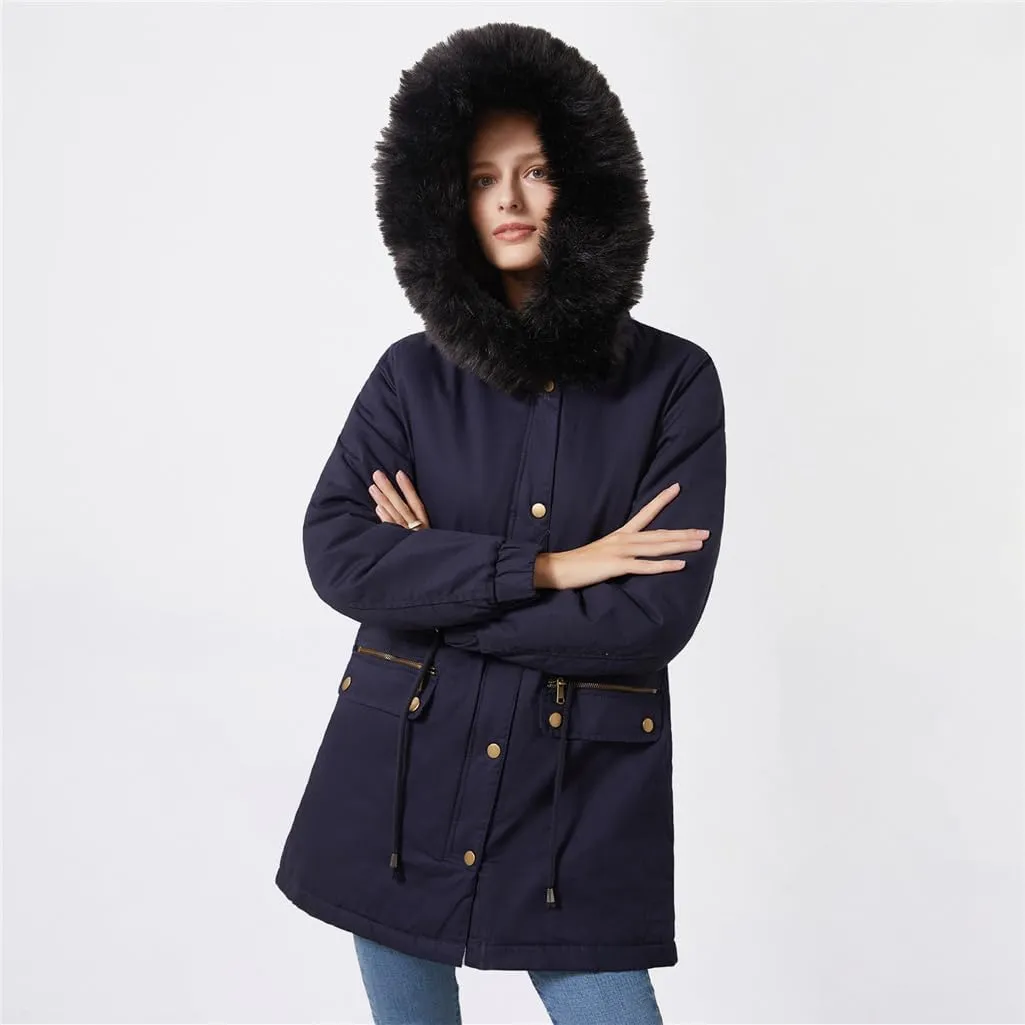 Parka Women's Padded Cotton Coat with Hair Collar Hooded Warm Jacket Loose Cotton Clothes