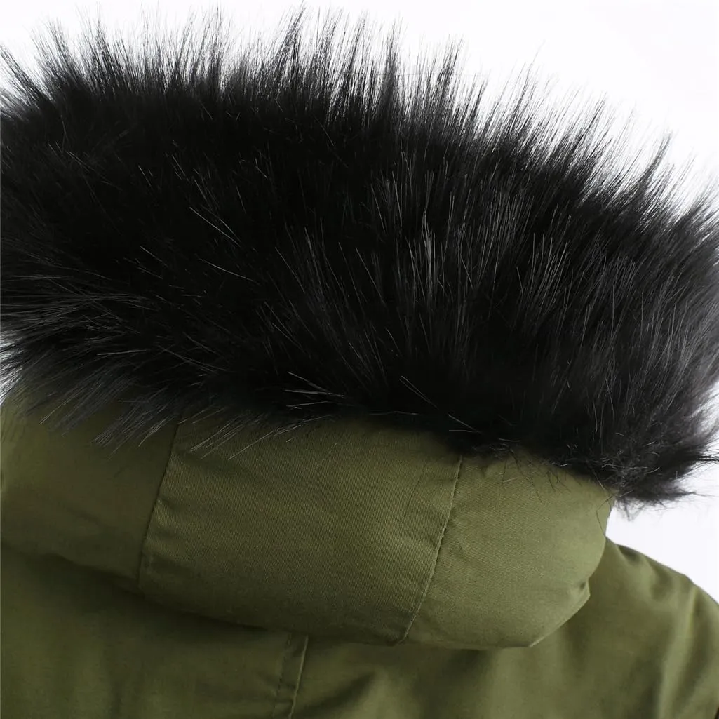 Parka Women's Padded Cotton Coat with Hair Collar Hooded Warm Jacket Loose Cotton Clothes