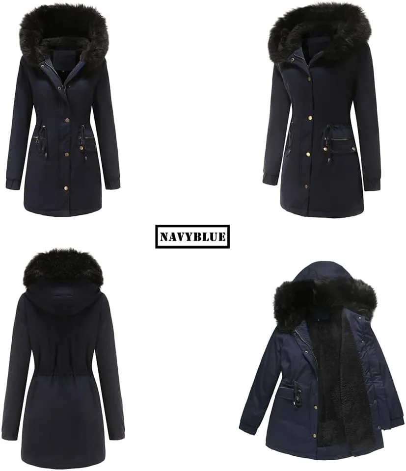 Parka Women's Padded Cotton Coat with Hair Collar Hooded Warm Jacket Loose Cotton Clothes