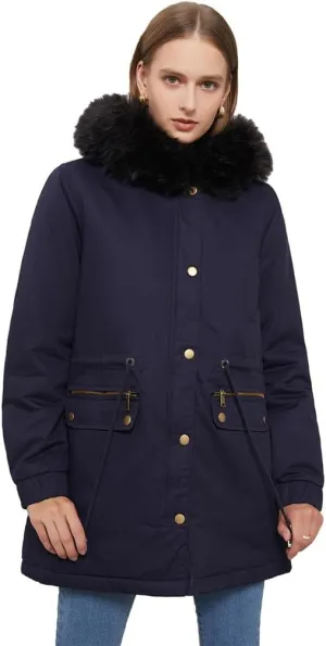 Parka Women's Padded Cotton Coat with Hair Collar Hooded Warm Jacket Loose Cotton Clothes