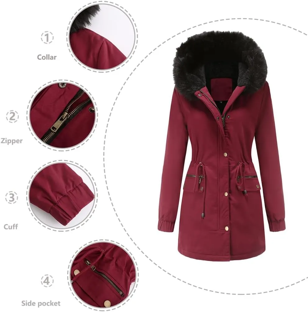 Parka Women's Padded Cotton Coat with Hair Collar Hooded Warm Jacket Loose Cotton Clothes