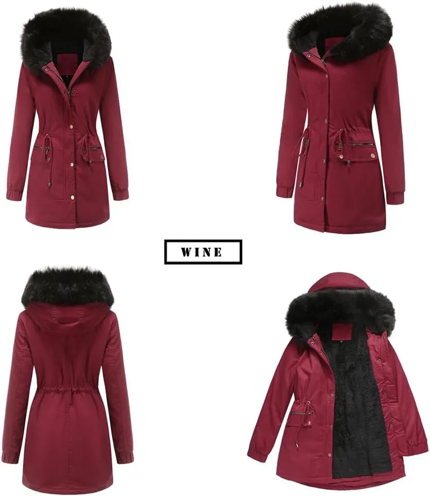 Parka Women's Padded Cotton Coat with Hair Collar Hooded Warm Jacket Loose Cotton Clothes