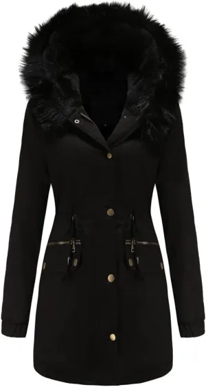 Parka Women's Padded Cotton Coat with Hair Collar Hooded Warm Jacket Loose Cotton Clothes