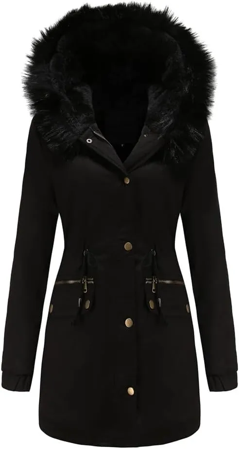 Parka Women's Padded Cotton Coat with Hair Collar Hooded Warm Jacket Loose Cotton Clothes