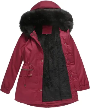 Parka Women's Padded Cotton Coat with Hair Collar Hooded Warm Jacket Loose Cotton Clothes