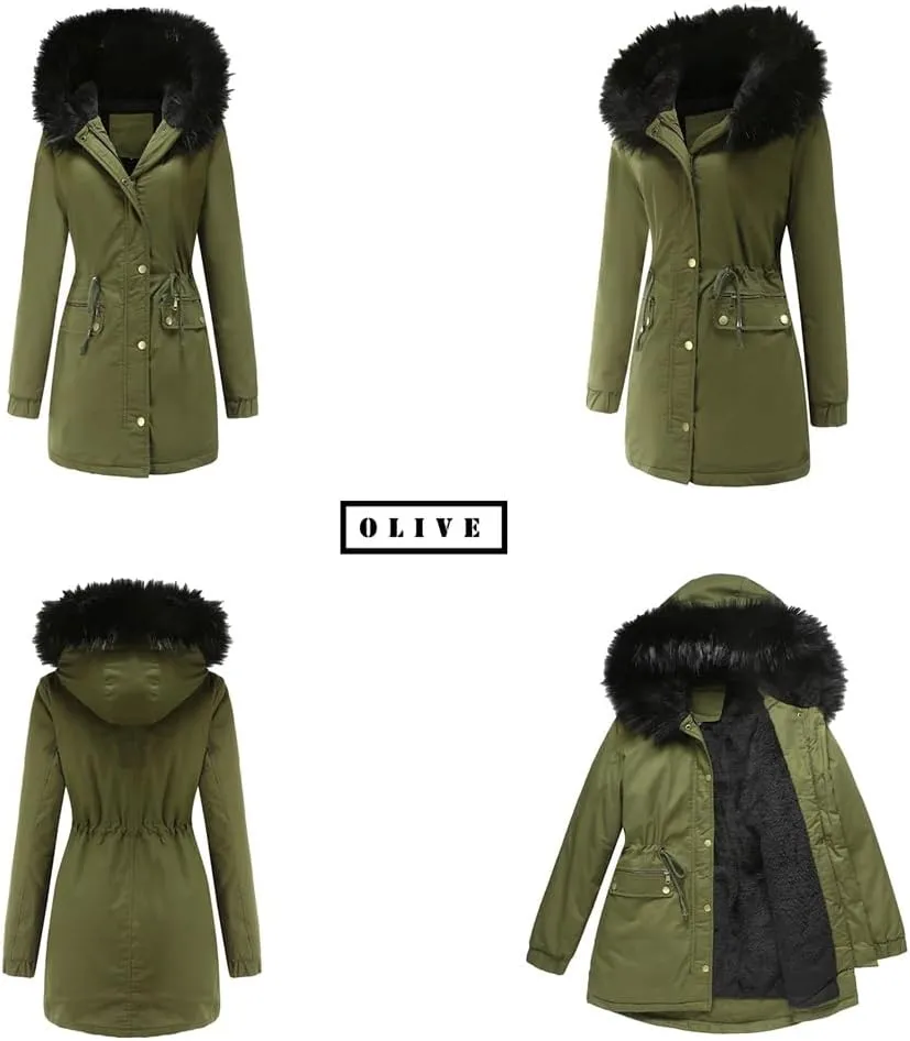 Parka Women's Padded Cotton Coat with Hair Collar Hooded Warm Jacket Loose Cotton Clothes