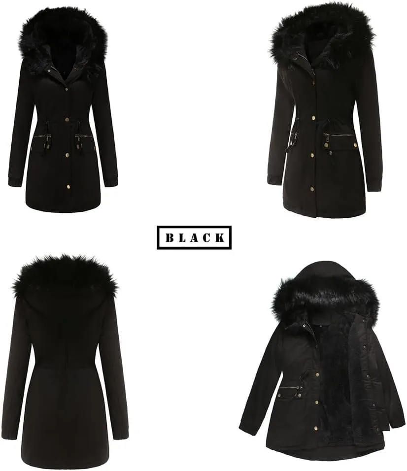 Parka Women's Padded Cotton Coat with Hair Collar Hooded Warm Jacket Loose Cotton Clothes