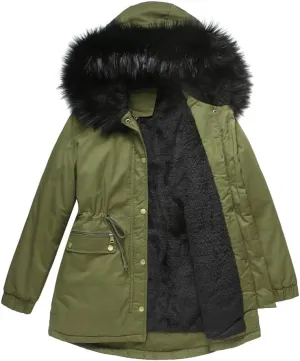 Parka Women's Padded Cotton Coat with Hair Collar Hooded Warm Jacket Loose Cotton Clothes