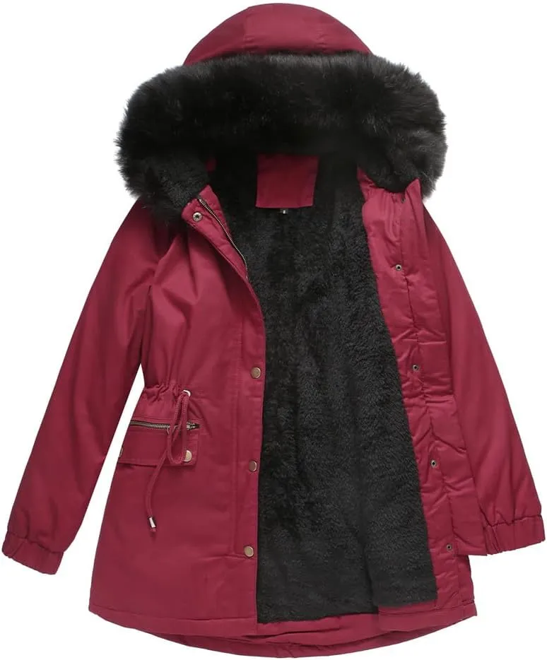 Parka Women's Padded Cotton Coat with Hair Collar Hooded Warm Jacket Loose Cotton Clothes
