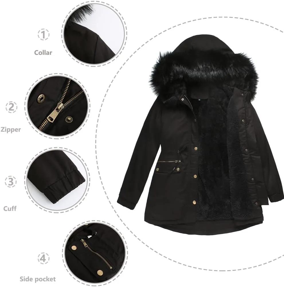 Parka Women's Padded Cotton Coat with Hair Collar Hooded Warm Jacket Loose Cotton Clothes